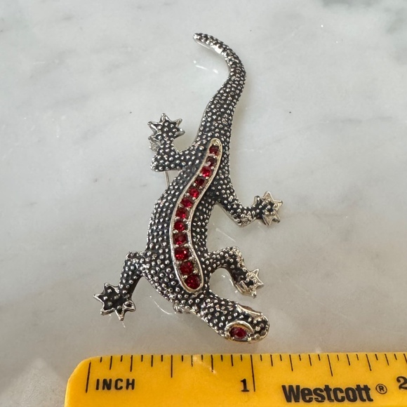 Vintage Emmons Salamander Lizard Brooch Pin Red Rhinestone Silver-Tone Metal - Picture 12 of 12